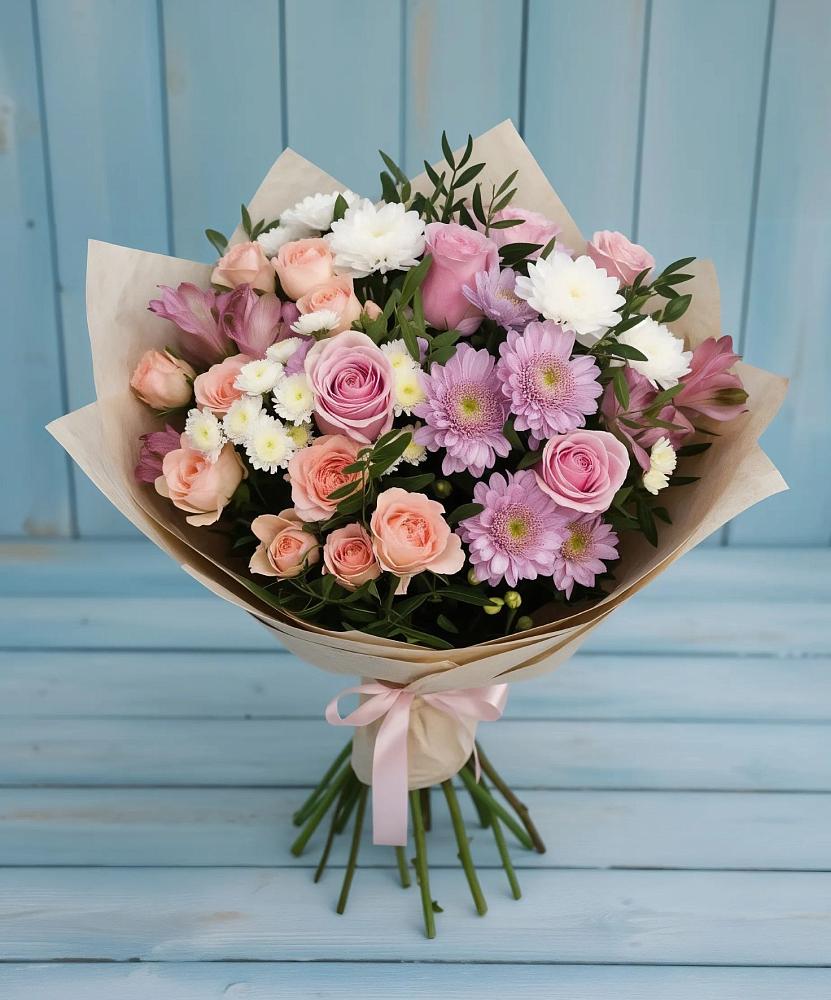 Букет цветов из: Хризантемы, Розы и Альстромерии в Пугачёве