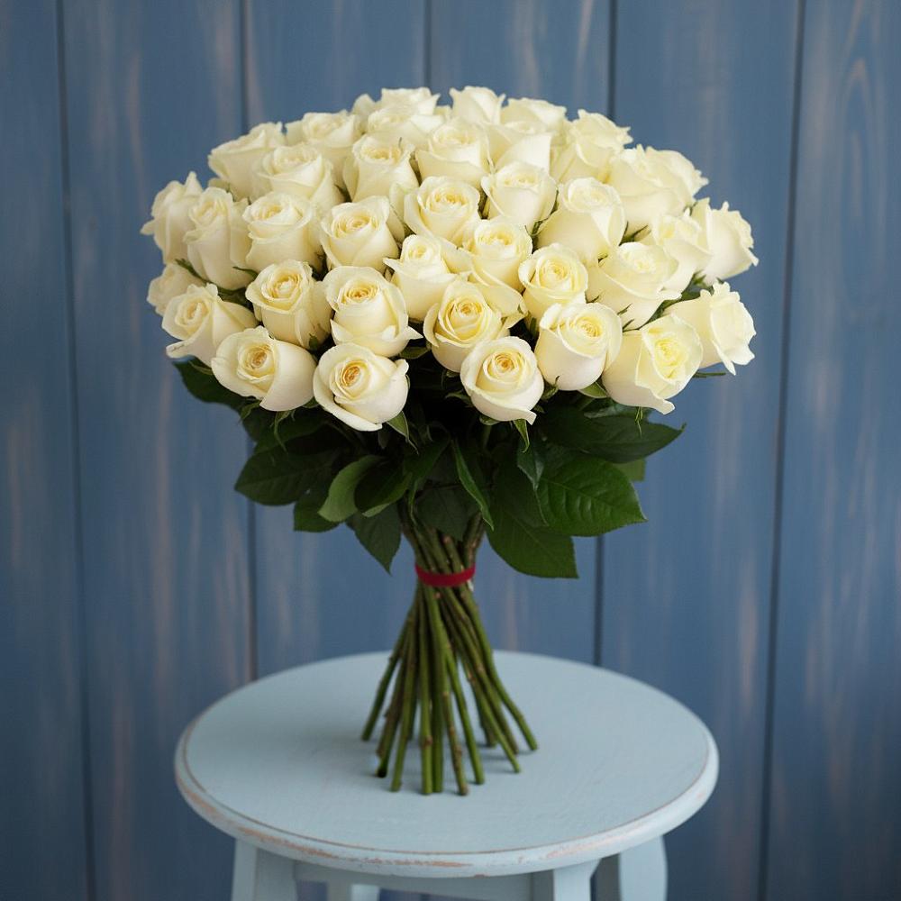 Букет 51 Белая роза Эдлесс Лав в Пугачёве