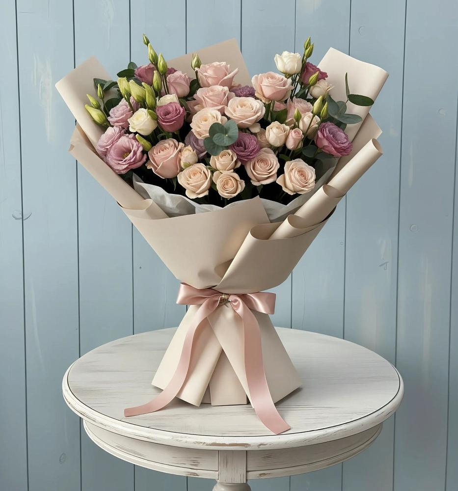 Букет цветов из: Розы и Лизиантусы в Пугачёве