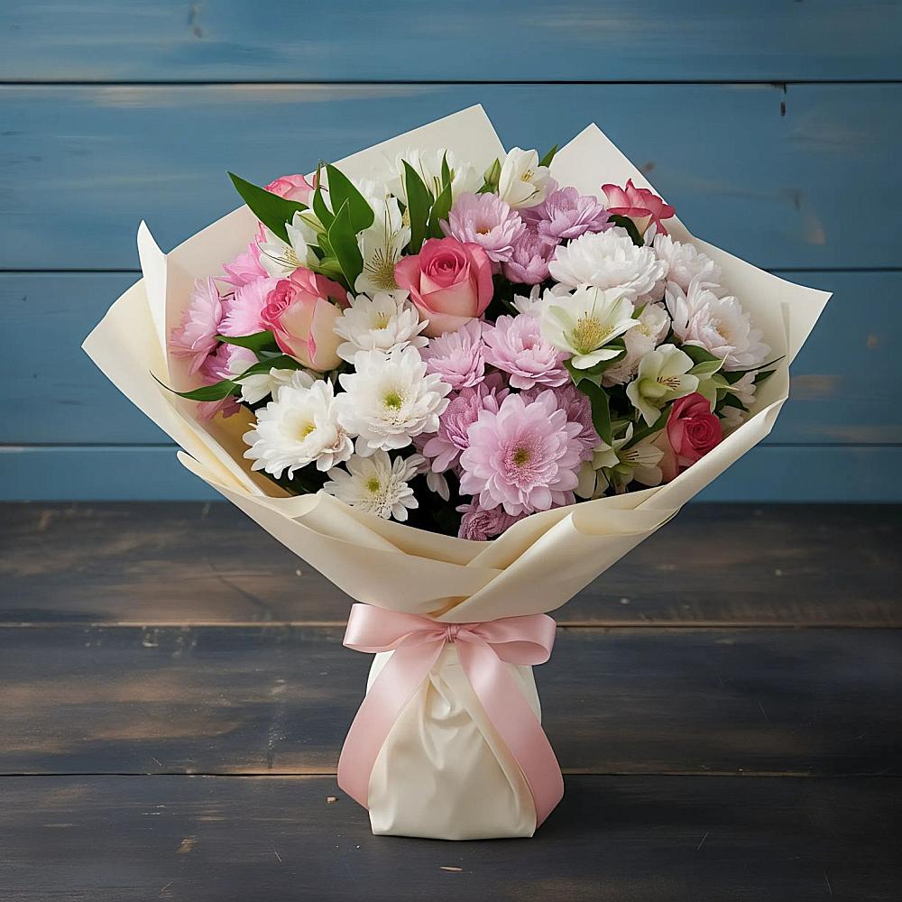 Букет цветов из: Хризантемы, Альстромерии и Розы в Пугачёве